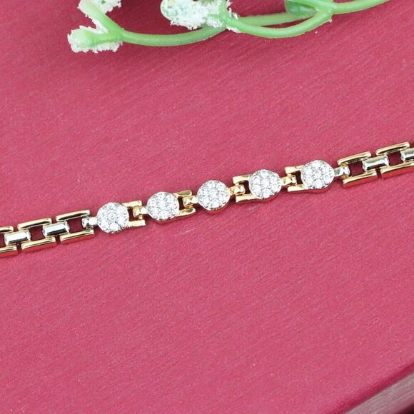 "Rose Gold & Silver Dual Tone Sparkle Bracelet with Round CZ, XPBL0850 - Picture 1 of 12